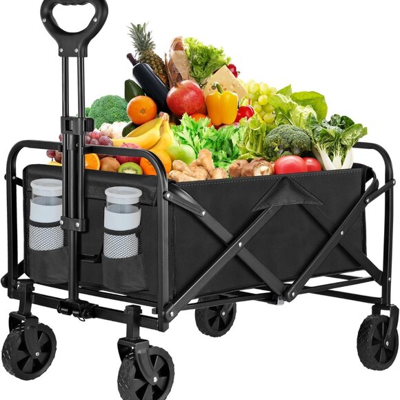 330LBS WAGON Other - Foldable Grocery Pets Beach Garden Wagon Cart Drink Holders Large Capacity 330lb
